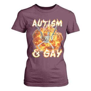 Funny Skeleton Meme T Shirt For Women Autistic and Gay TS09 Maroon Print Your Wear