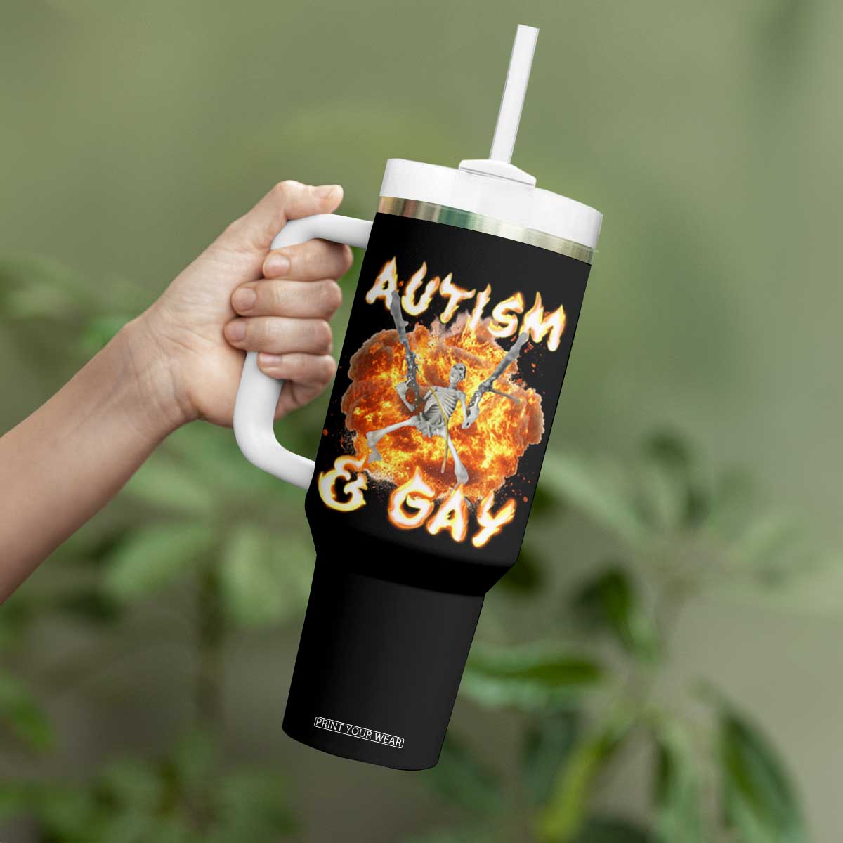 Funny Skeleton Meme Tumbler With Handle Autistic and Gay TS09 Print Your Wear