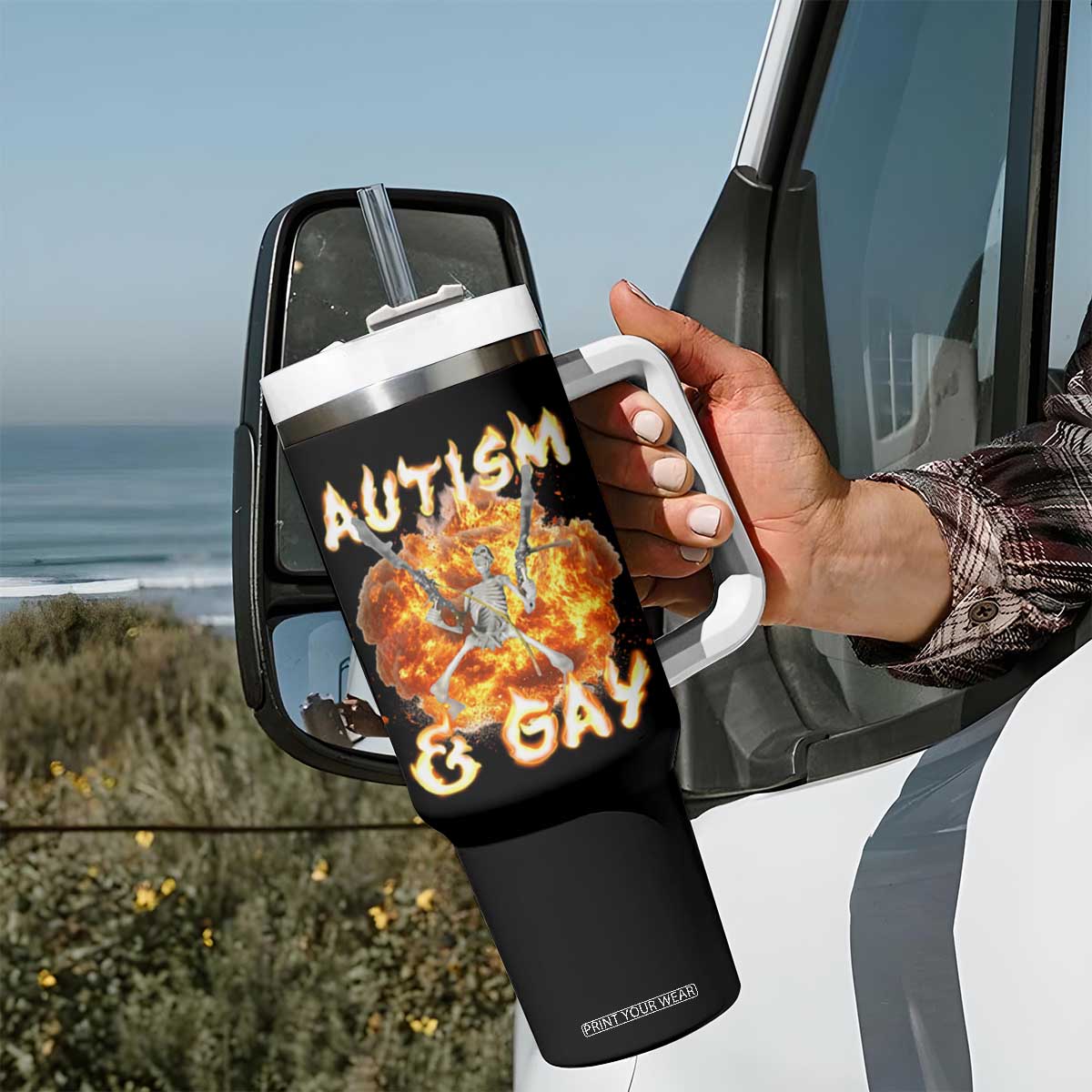 Funny Skeleton Meme Tumbler With Handle Autistic and Gay TS09 Print Your Wear