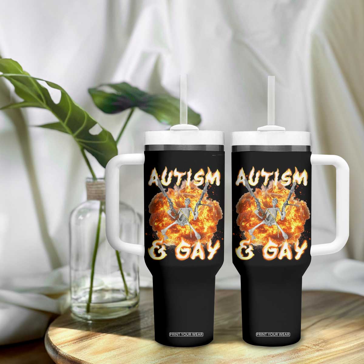 Funny Skeleton Meme Tumbler With Handle Autistic and Gay TS09 Print Your Wear