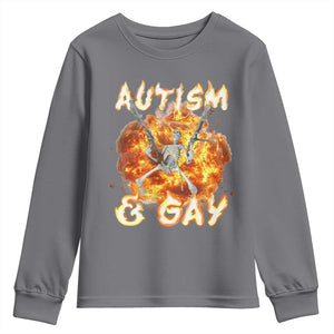 Funny Skeleton Meme Youth Sweatshirt Autistic and Gay TS09 Charcoal Print Your Wear