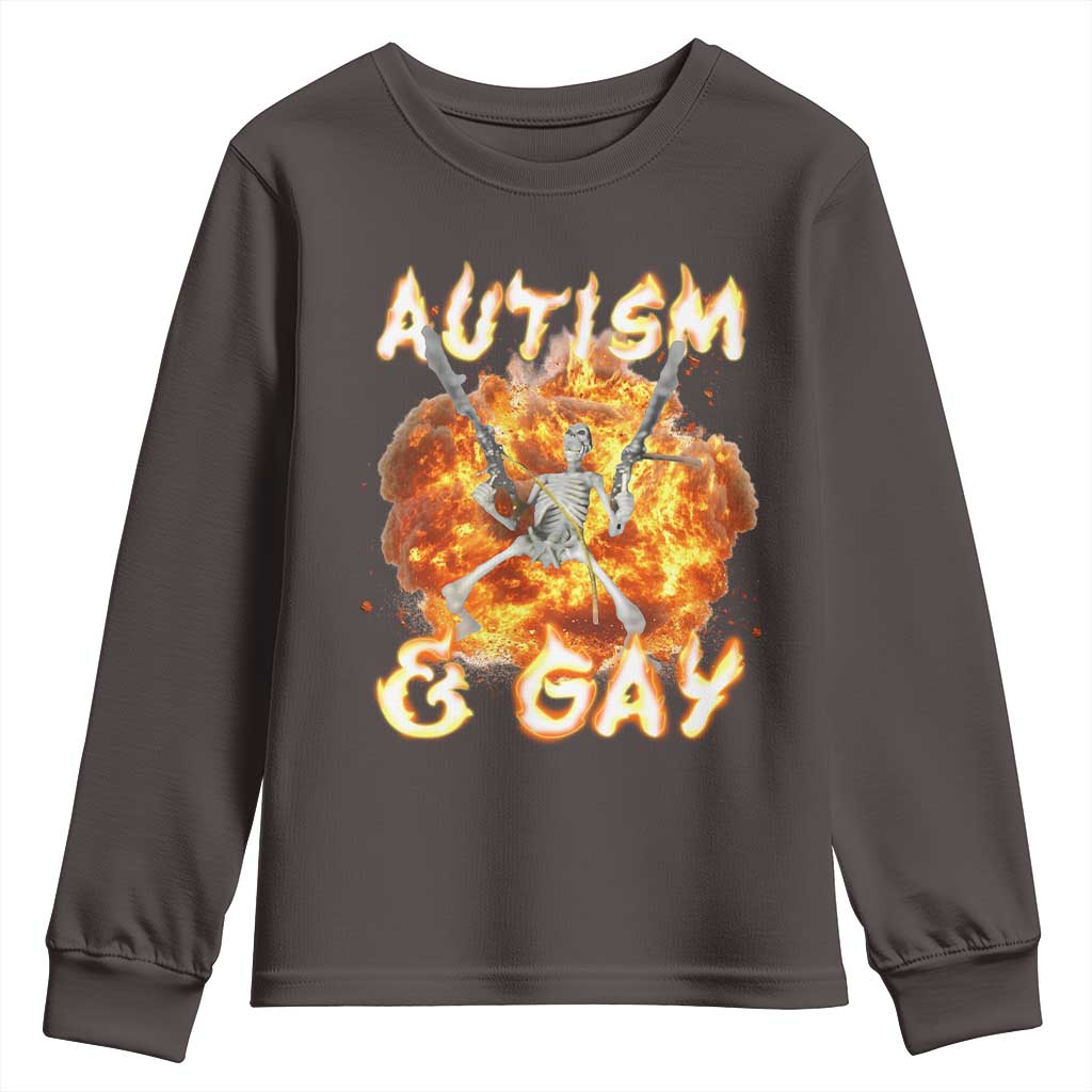 Funny Skeleton Meme Youth Sweatshirt Autistic and Gay TS09 Dark Chocolate Print Your Wear