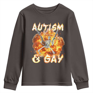Funny Skeleton Meme Youth Sweatshirt Autistic and Gay TS09 Dark Chocolate Print Your Wear