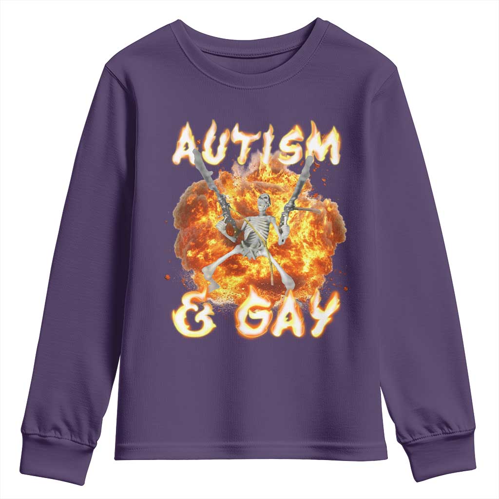 Funny Skeleton Meme Youth Sweatshirt Autistic and Gay TS09 Purple Print Your Wear