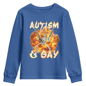 Funny Skeleton Meme Youth Sweatshirt Autistic and Gay TS09 Royal Blue Print Your Wear
