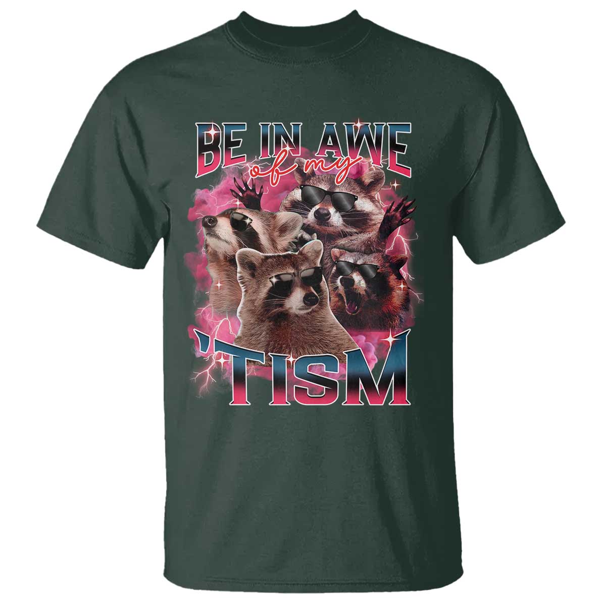 Funny Meme Autistic Raccoon T Shirt Be In Awe Of My 'Tism TS09 Dark Forest Green Print Your Wear