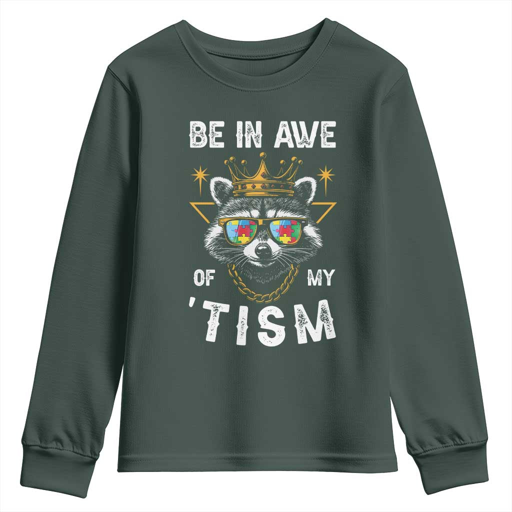 Funny Autistic Raccoon Youth Sweatshirt Be In Awe Of My 'Tism TS09 Dark Forest Green Print Your Wear
