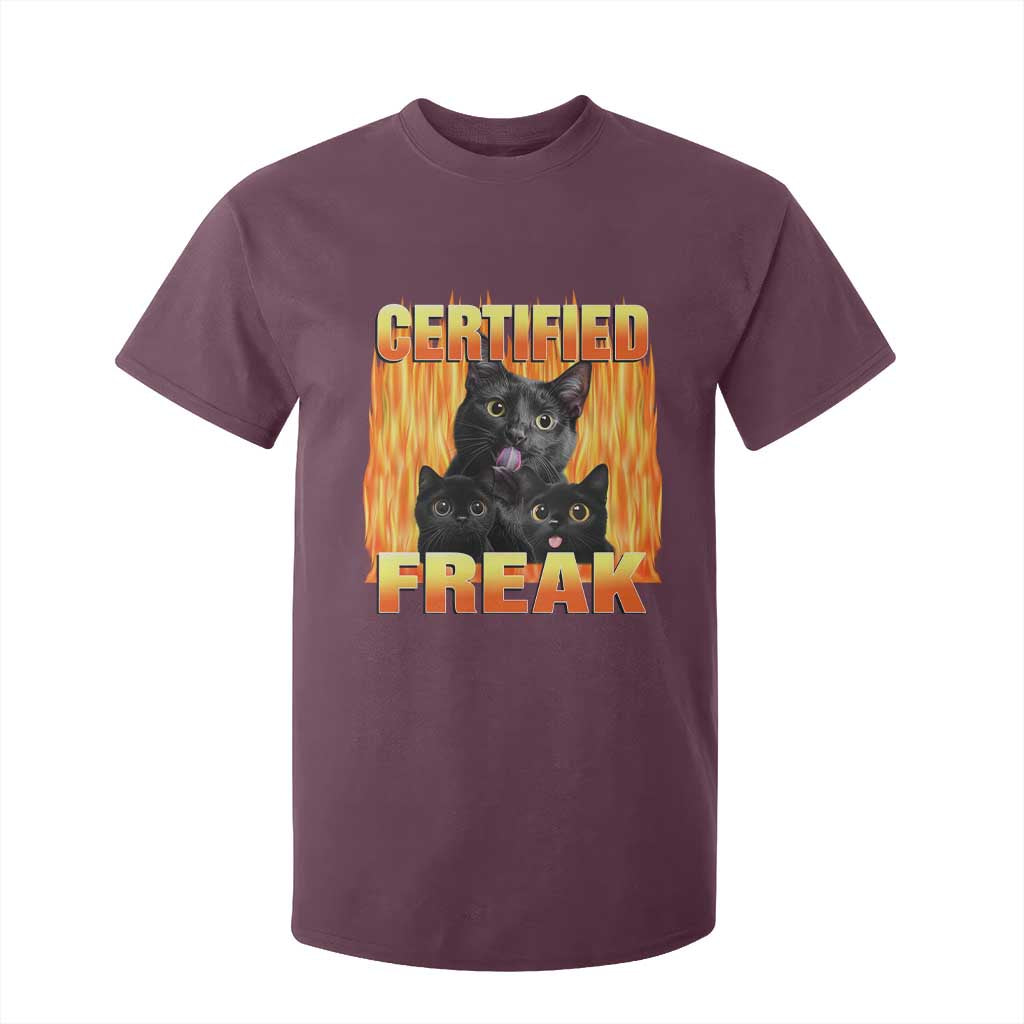 Funny Cat Meme T Shirt For Kid Certified Freak TS09 Maroon Print Your Wear