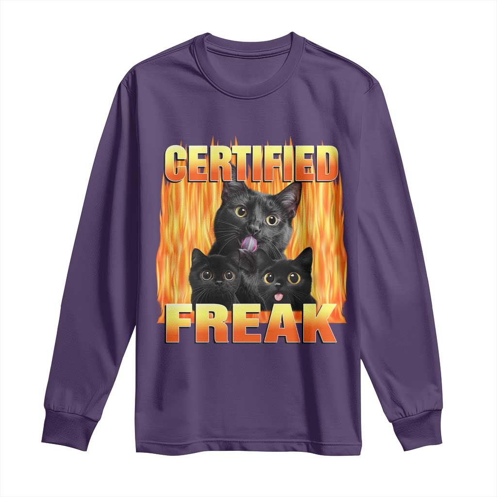 Funny Cat Meme Long Sleeve Shirt Certified Freak TS09 Purple Print Your Wear