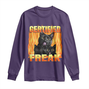 Funny Cat Meme Long Sleeve Shirt Certified Freak TS09 Purple Print Your Wear