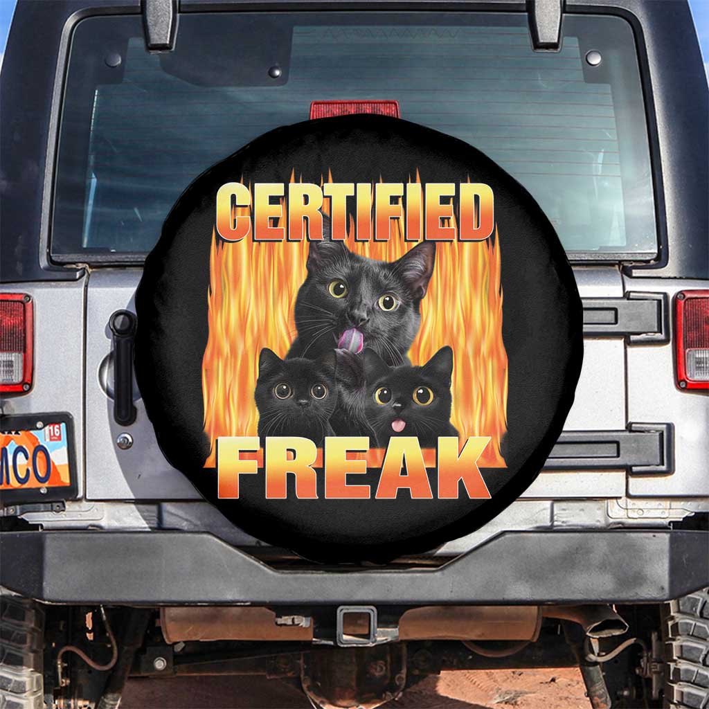 Funny Cat Meme Spare Tire Cover Certified Freak TS09 No hole Black Print Your Wear