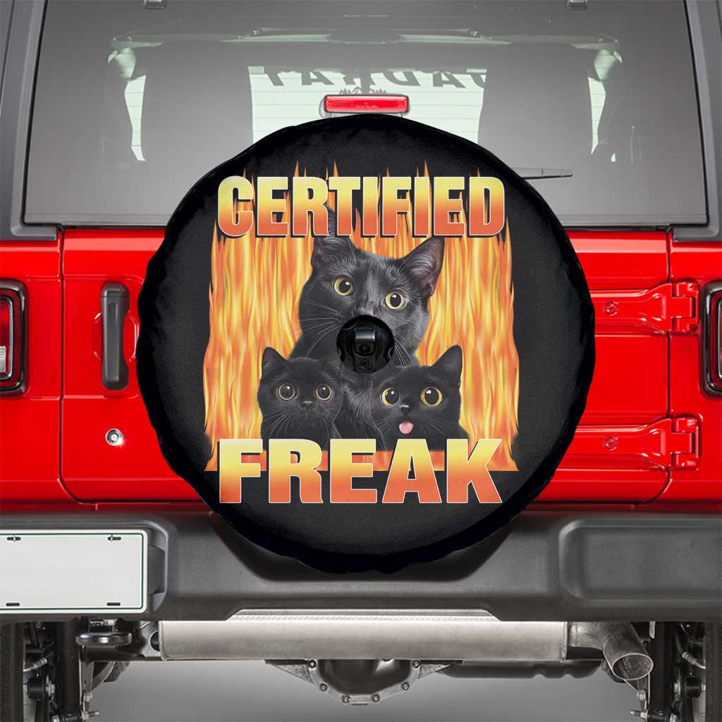 Funny Cat Meme Spare Tire Cover Certified Freak TS09 Black Print Your Wear