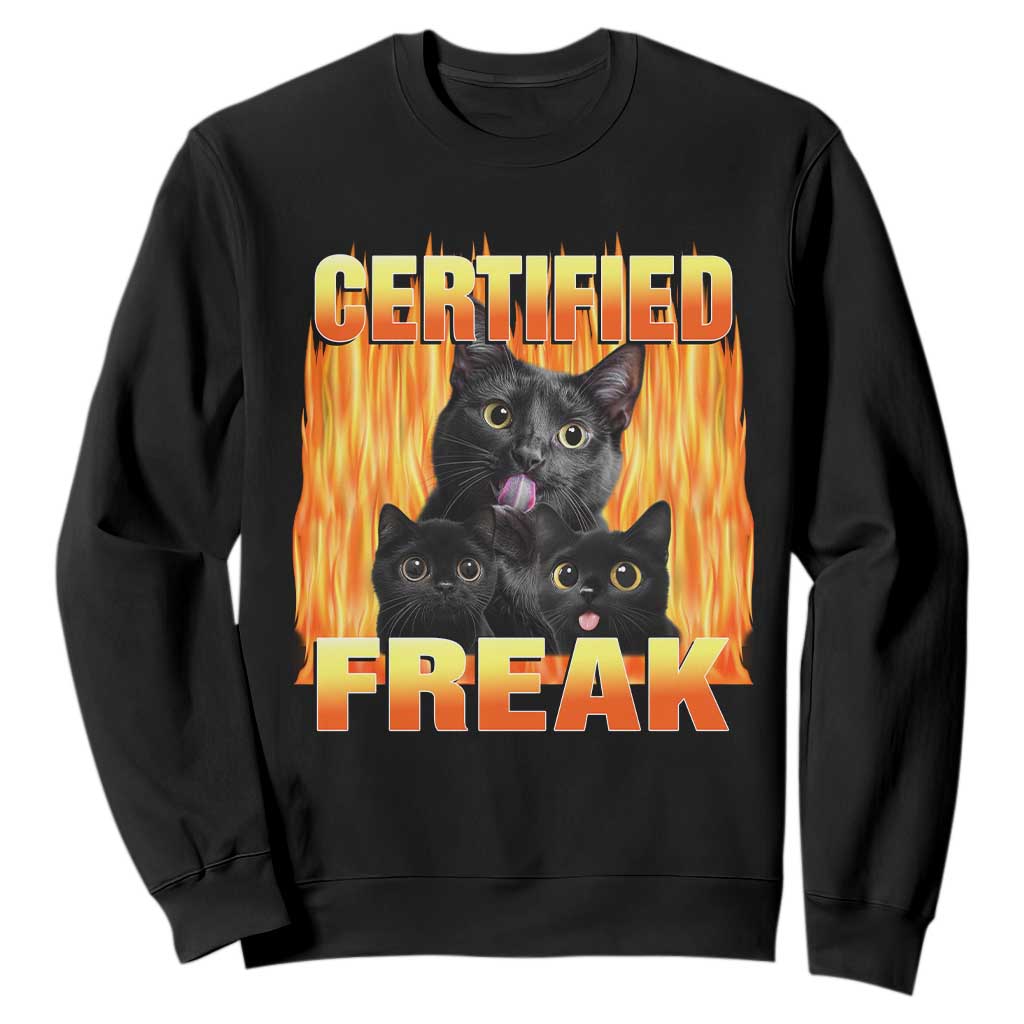 Funny Cat Meme Sweatshirt Certified Freak TS09 Black Print Your Wear