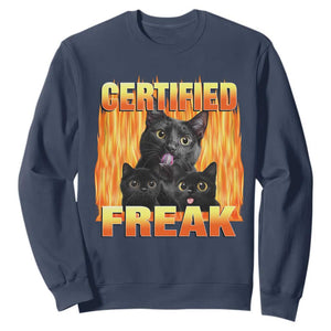 Funny Cat Meme Sweatshirt Certified Freak TS09 Navy Print Your Wear