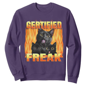 Funny Cat Meme Sweatshirt Certified Freak TS09 Purple Print Your Wear