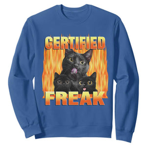 Funny Cat Meme Sweatshirt Certified Freak TS09 Royal Blue Print Your Wear