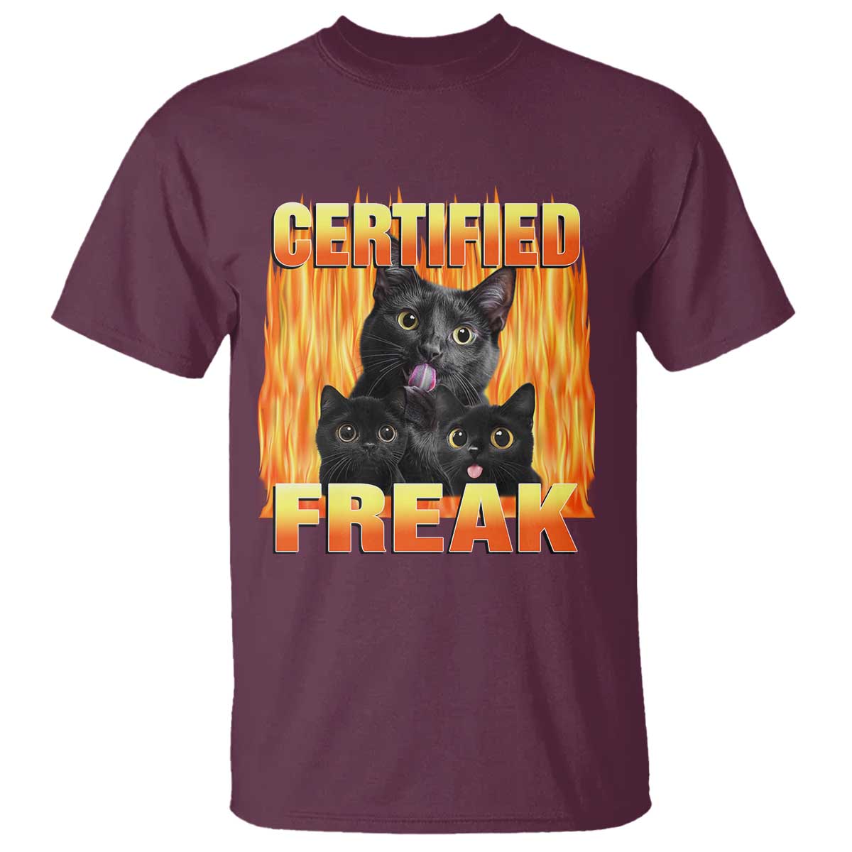 Funny Cat Meme T Shirt Certified Freak TS09 Maroon Print Your Wear
