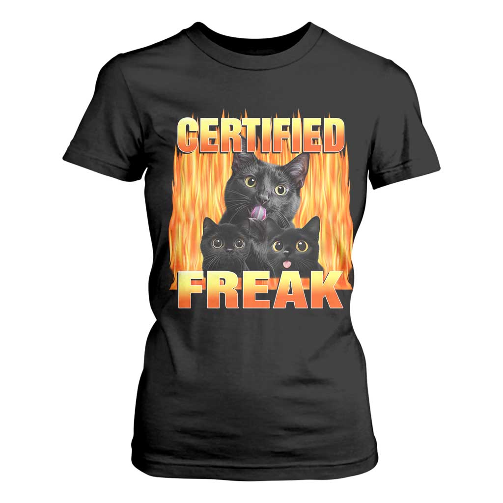 Funny Cat Meme T Shirt For Women Certified Freak TS09 Black Print Your Wear