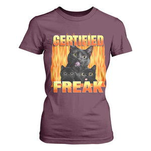Funny Cat Meme T Shirt For Women Certified Freak TS09 Maroon Print Your Wear