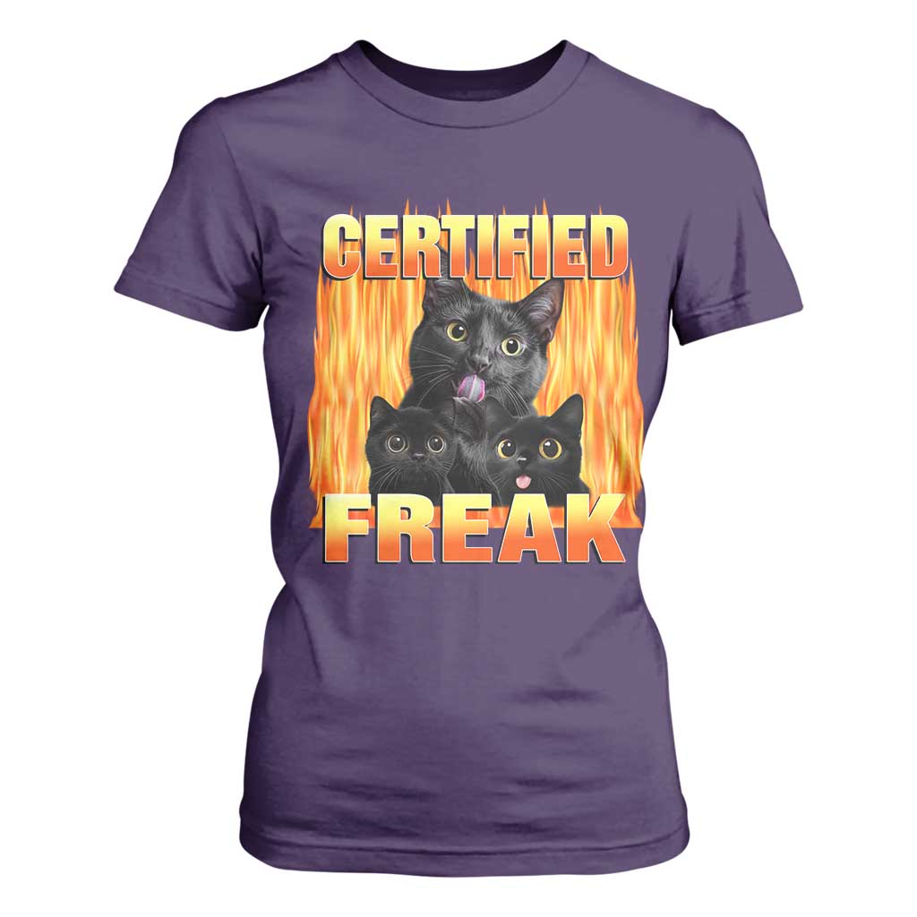Funny Cat Meme T Shirt For Women Certified Freak TS09 Purple Print Your Wear