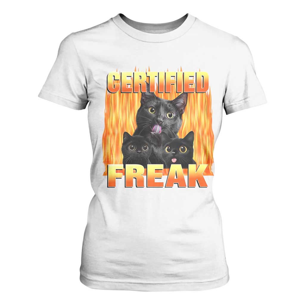 Funny Cat Meme T Shirt For Women Certified Freak TS09 White Print Your Wear
