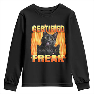 Funny Cat Meme Youth Sweatshirt Certified Freak TS09 Black Print Your Wear