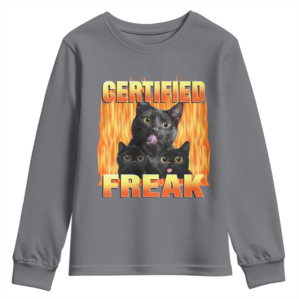 Funny Cat Meme Youth Sweatshirt Certified Freak TS09 Charcoal Print Your Wear