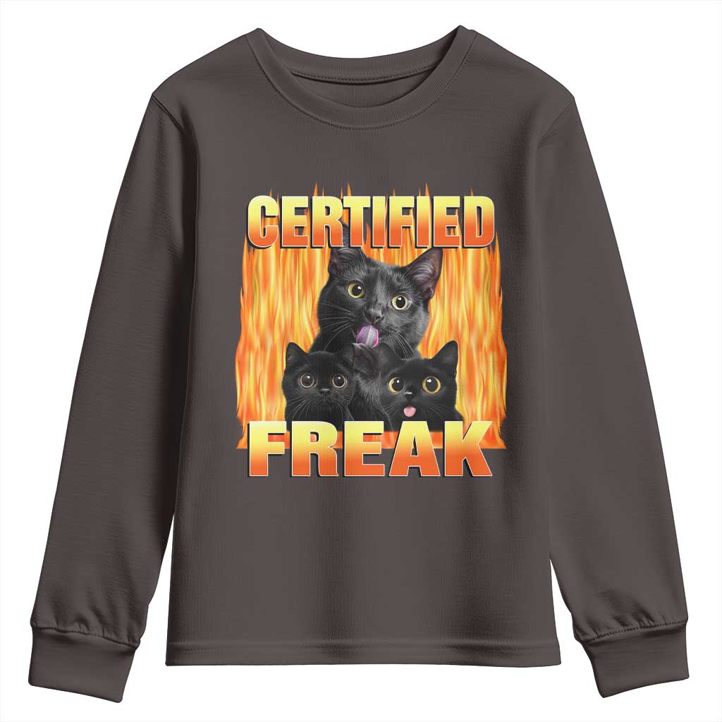 Funny Cat Meme Youth Sweatshirt Certified Freak TS09 Dark Chocolate Print Your Wear