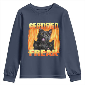 Funny Cat Meme Youth Sweatshirt Certified Freak TS09 Navy Print Your Wear