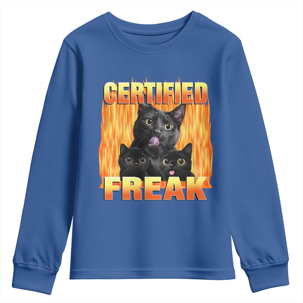 Funny Cat Meme Youth Sweatshirt Certified Freak TS09 Royal Blue Print Your Wear