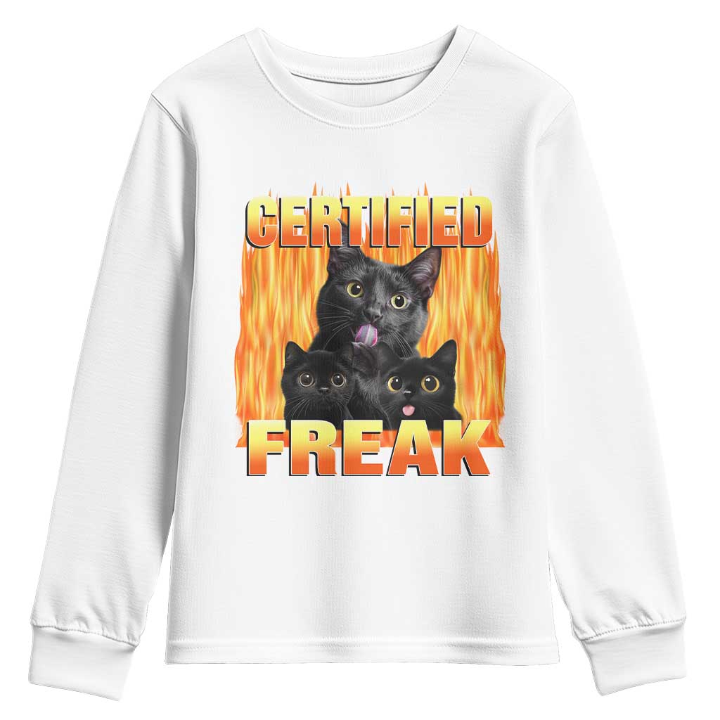 Funny Cat Meme Youth Sweatshirt Certified Freak TS09 White Print Your Wear