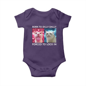 Funny Cat Meme Baby Onesie Born To Dilly Dally Forced To Lock In TS09 Purple Print Your Wear