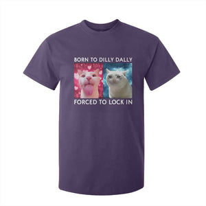 Funny Cat Meme T Shirt For Kid Born To Dilly Dally Forced To Lock In TS09 Purple Print Your Wear