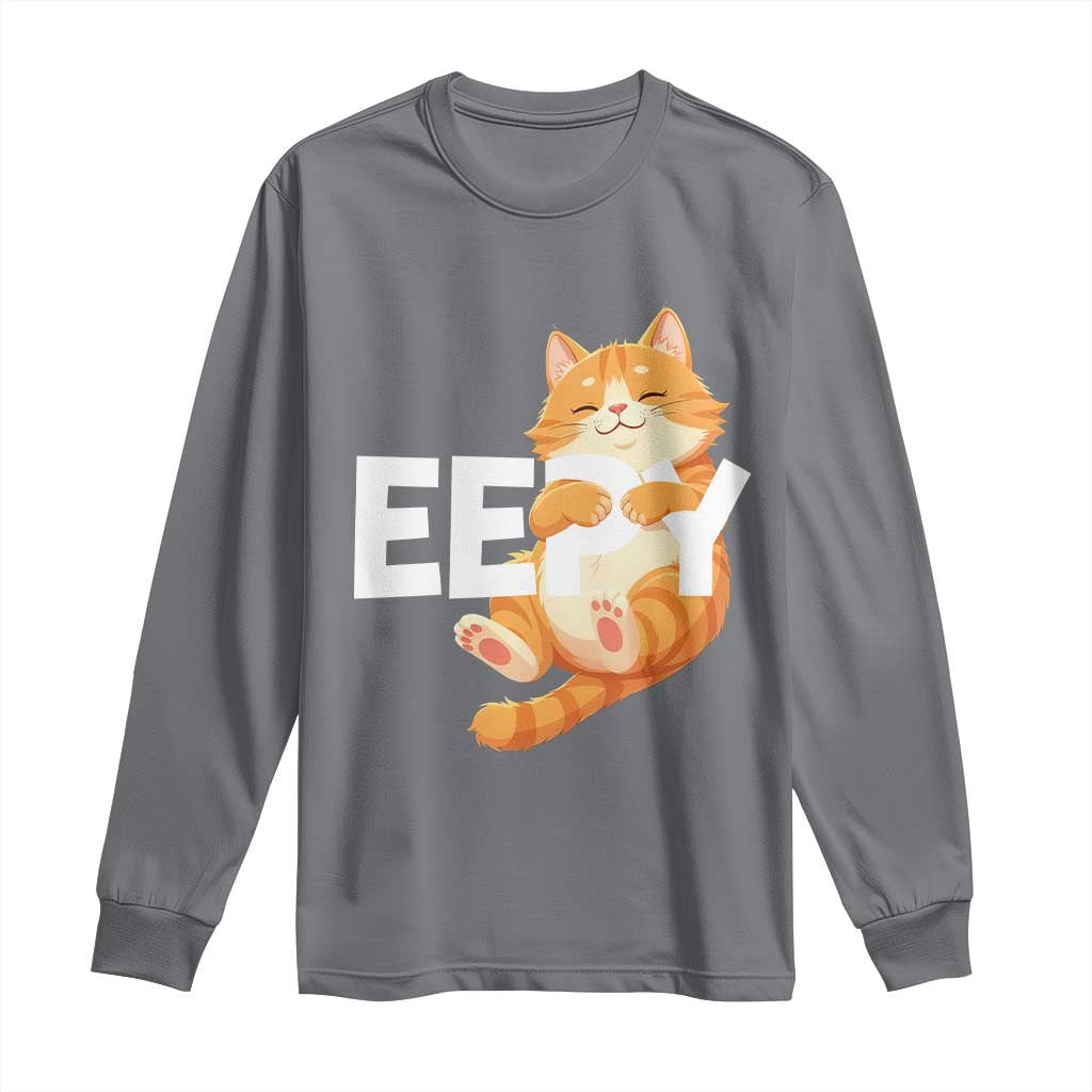 Funny Cat Meme Long Sleeve Shirt Eepy Cat Silly Sleepy Cat TS09 Charcoal Print Your Wear