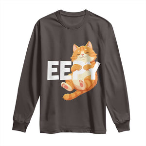 Funny Cat Meme Long Sleeve Shirt Eepy Cat Silly Sleepy Cat TS09 Dark Chocolate Print Your Wear