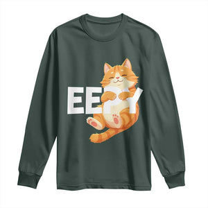 Funny Cat Meme Long Sleeve Shirt Eepy Cat Silly Sleepy Cat TS09 Dark Forest Green Print Your Wear