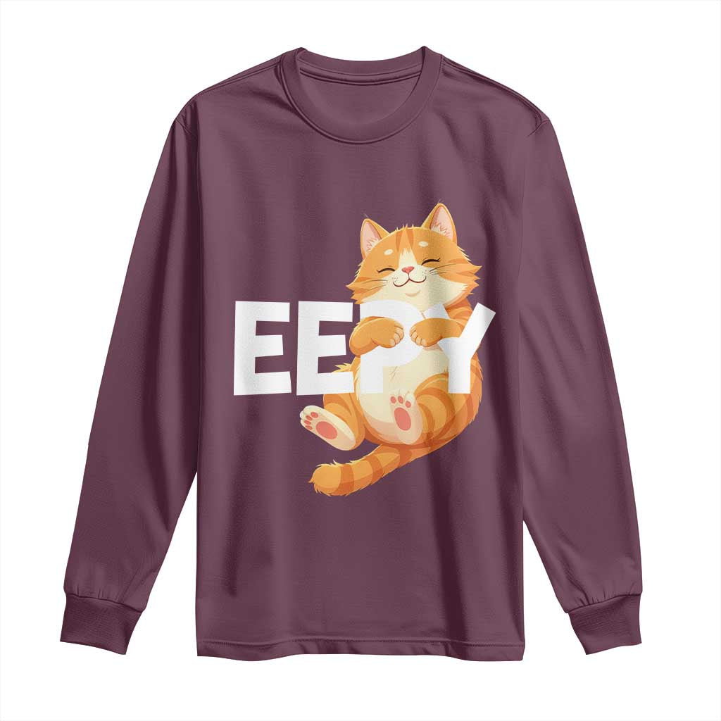 Funny Cat Meme Long Sleeve Shirt Eepy Cat Silly Sleepy Cat TS09 Maroon Print Your Wear