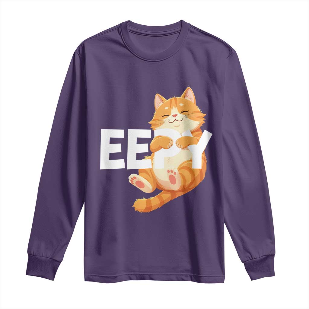 Funny Cat Meme Long Sleeve Shirt Eepy Cat Silly Sleepy Cat TS09 Purple Print Your Wear