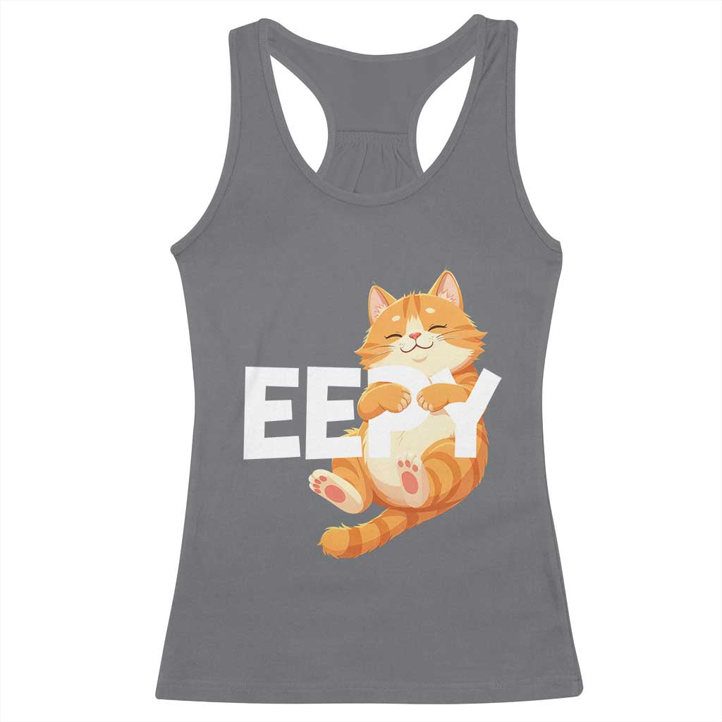 Funny Cat Meme Racerback Tank Top Eepy Cat Silly Sleepy Cat TS09 Charcoal Print Your Wear