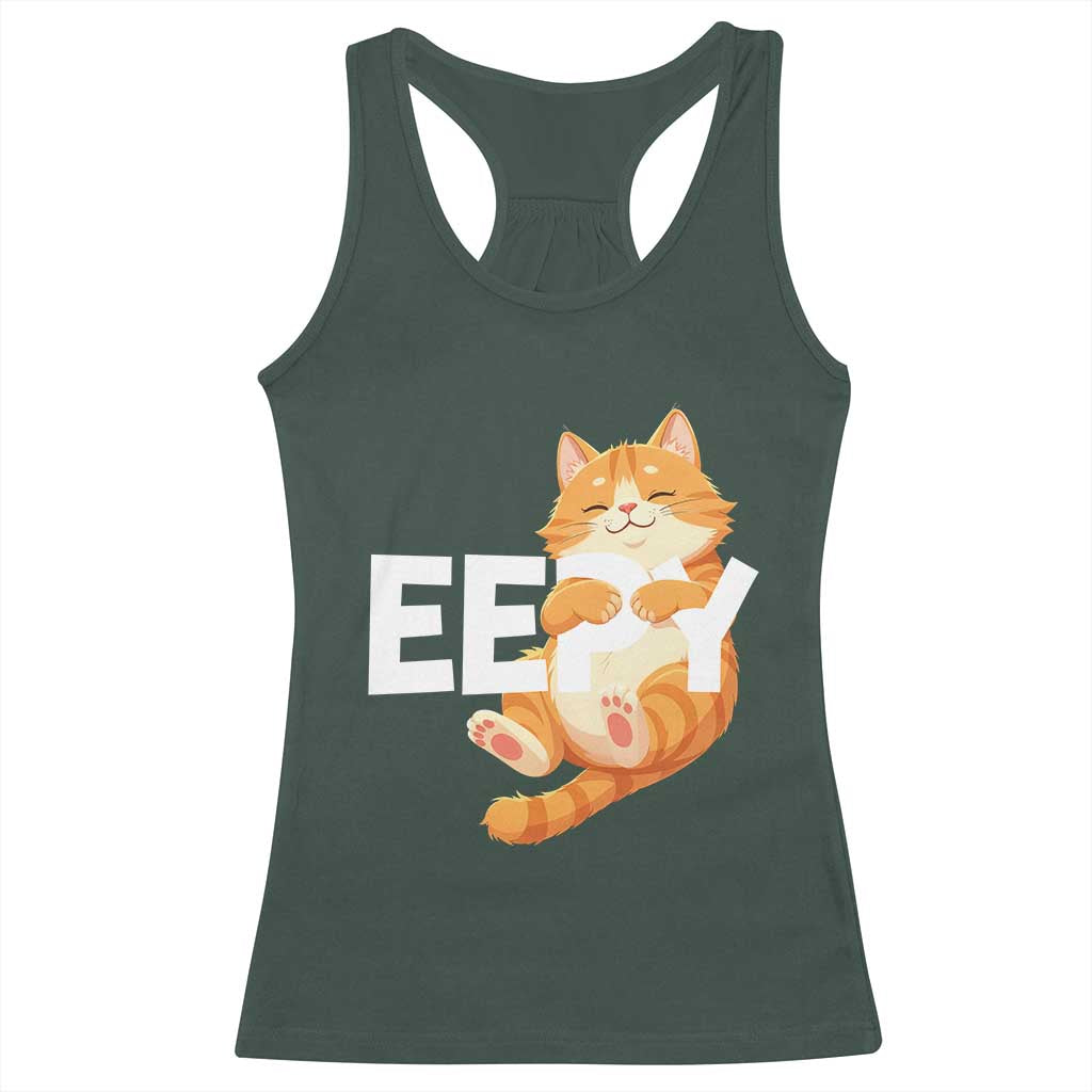Funny Cat Meme Racerback Tank Top Eepy Cat Silly Sleepy Cat TS09 Dark Forest Green Print Your Wear