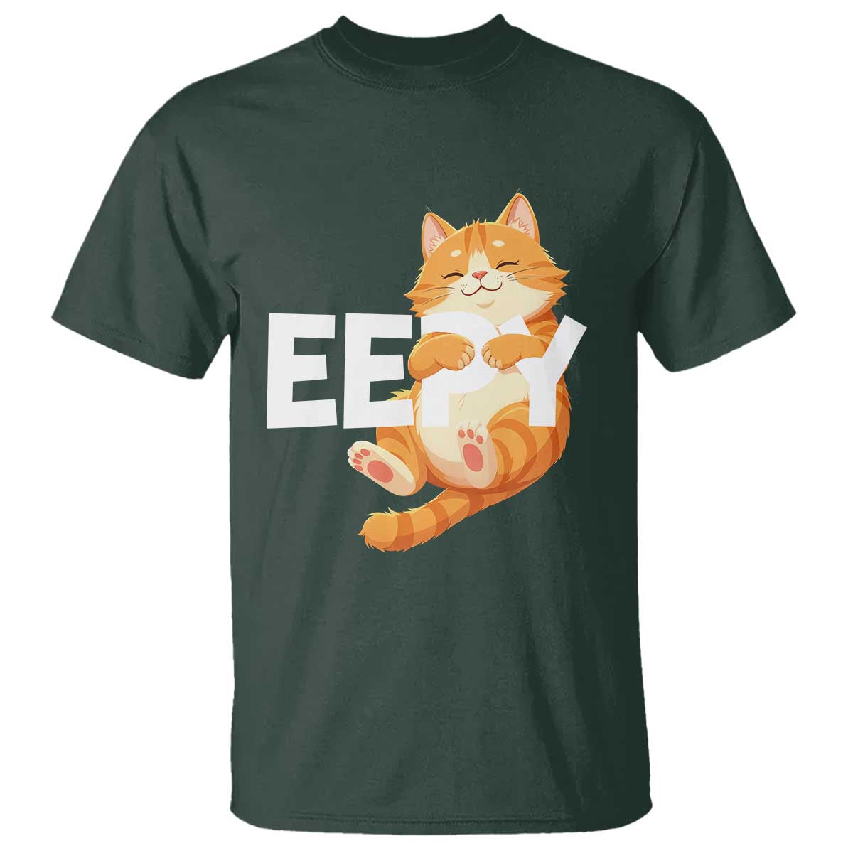 Funny Cat Meme T Shirt Eepy Cat Silly Sleepy Cat TS09 Dark Forest Green Print Your Wear
