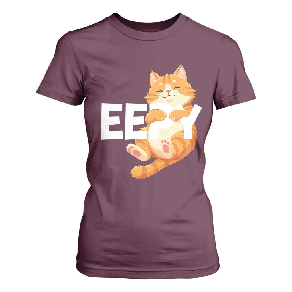 Funny Cat Meme T Shirt For Women Eepy Cat Silly Sleepy Cat TS09 Maroon Print Your Wear