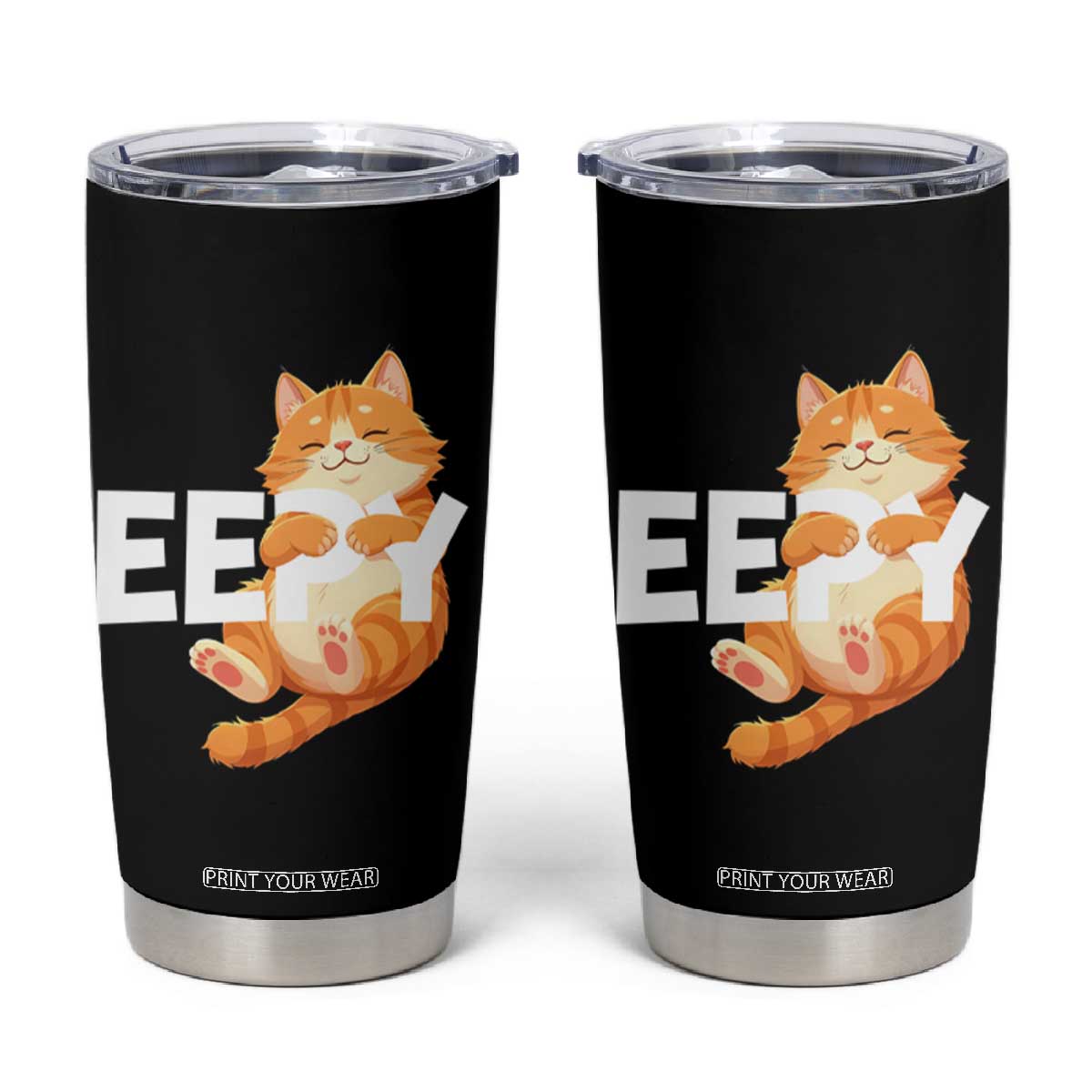 Funny Cat Meme Tumbler Cup Eepy Cat Silly Sleepy Cat TS09 Black Print Your Wear
