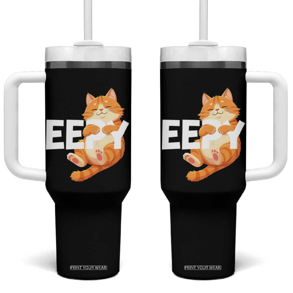 Funny Cat Meme Tumbler With Handle Eepy Cat Silly Sleepy Cat TS09 One Size: 40 oz Black Print Your Wear
