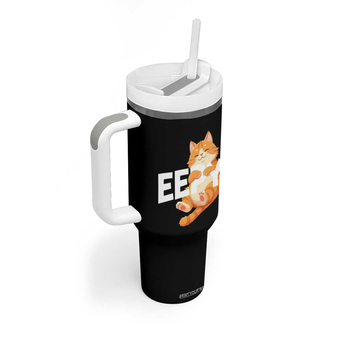 Funny Cat Meme Tumbler With Handle Eepy Cat Silly Sleepy Cat TS09 Print Your Wear