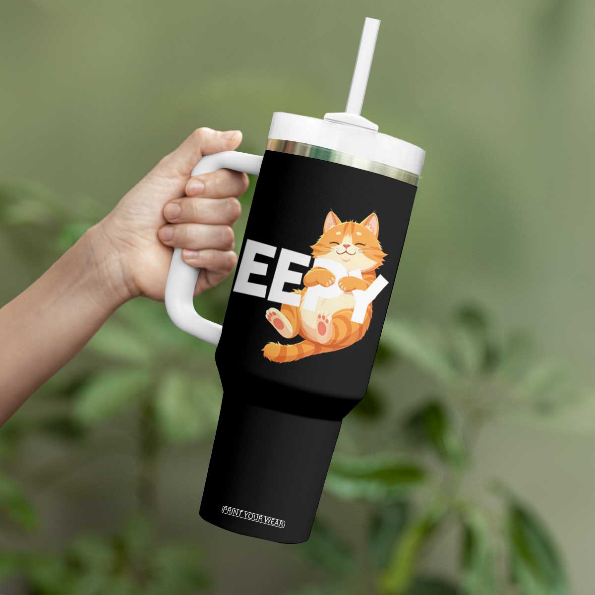 Funny Cat Meme Tumbler With Handle Eepy Cat Silly Sleepy Cat TS09 Print Your Wear