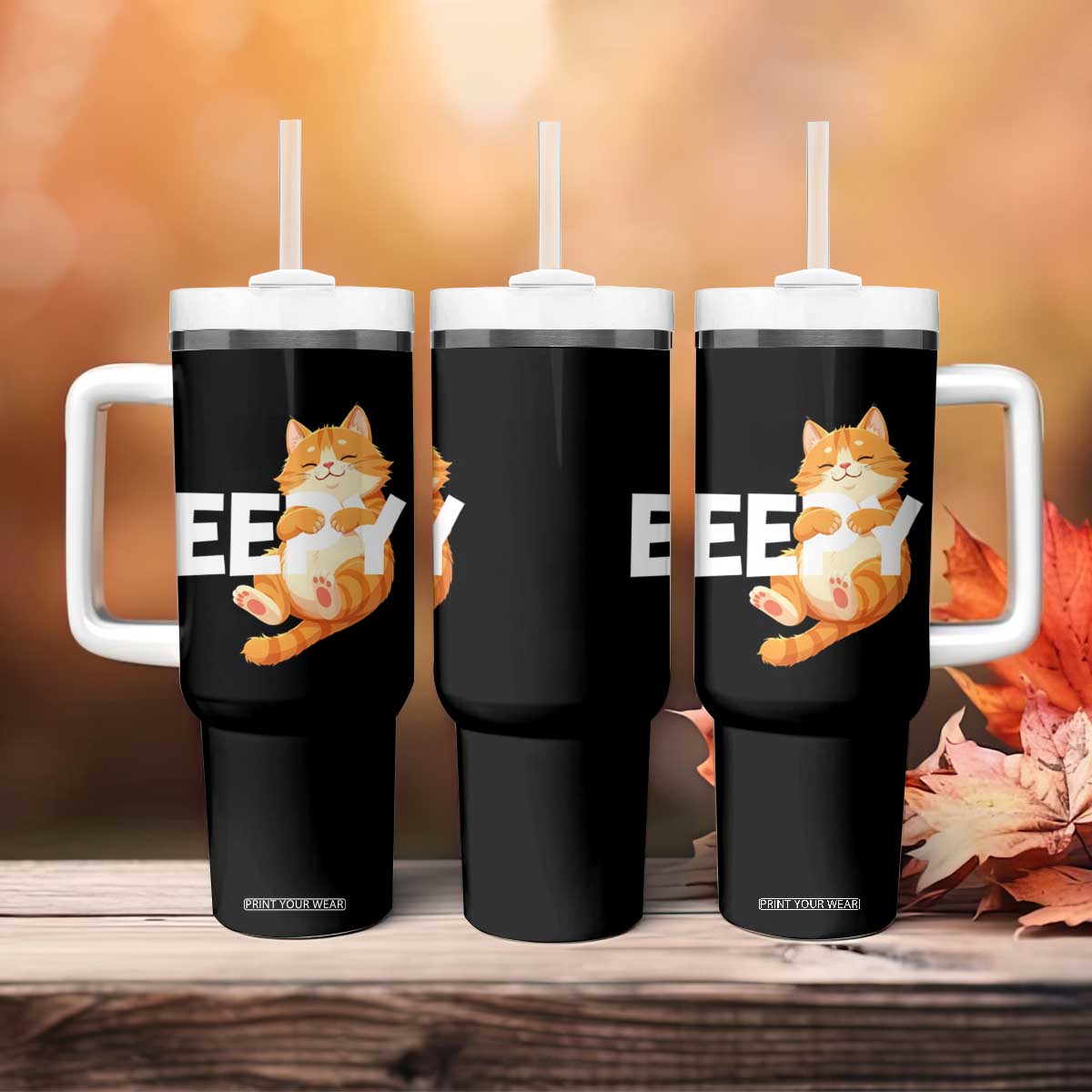 Funny Cat Meme Tumbler With Handle Eepy Cat Silly Sleepy Cat TS09 Print Your Wear