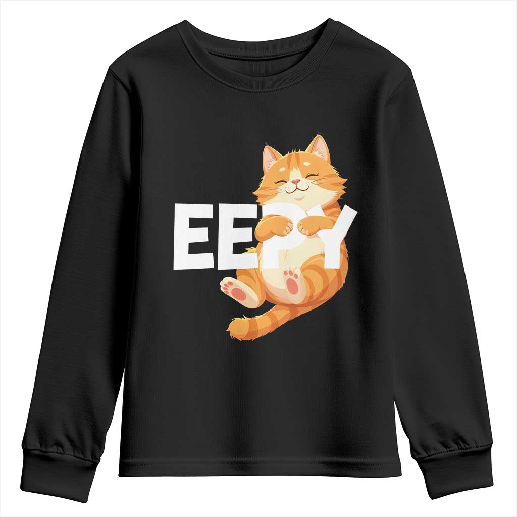Funny Cat Meme Youth Sweatshirt Eepy Cat Silly Sleepy Cat TS09 Black Print Your Wear