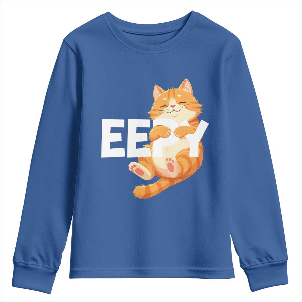 Funny Cat Meme Youth Sweatshirt Eepy Cat Silly Sleepy Cat TS09 Royal Blue Print Your Wear