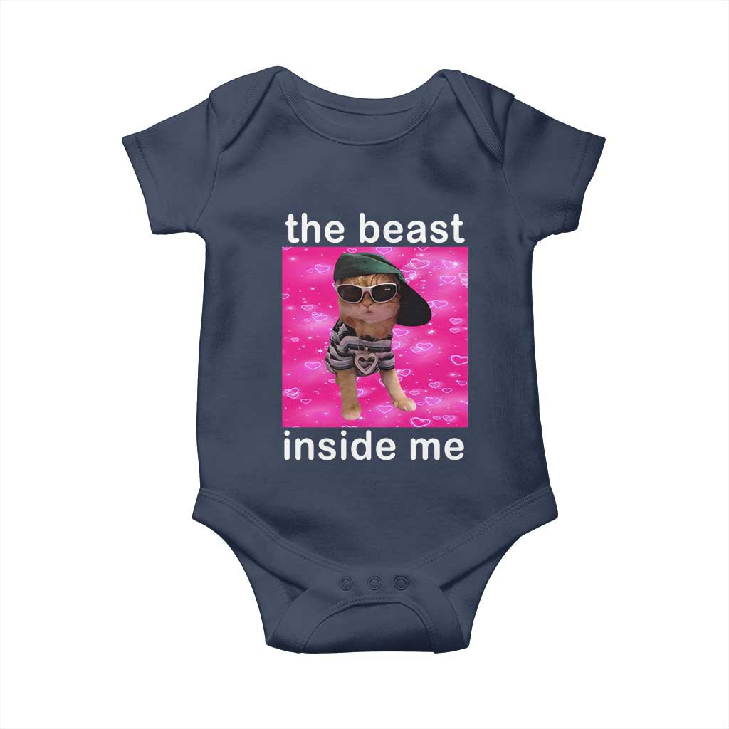 Funny Cat Meme Baby Onesie The Beast Inside Me TS09 Navy Print Your Wear